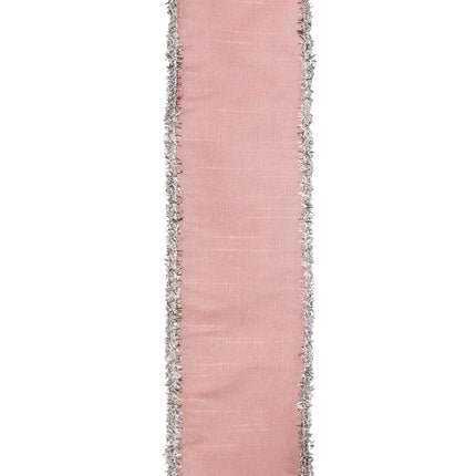 2 1/2" Wired Dupioni Ribbon w / Lurex Trim | Pink/Silver | 10 Yard Roll LaRibbons and Crafts