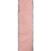 2 1/2" Wired Dupioni Ribbon w / Lurex Trim | Pink/Silver | 10 Yard Roll