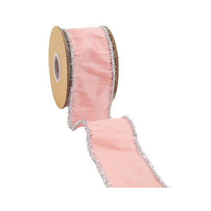 Pink Wired Dupioni Ribbon: Textured Fabric, Shimmery Silver Lurex Trim
