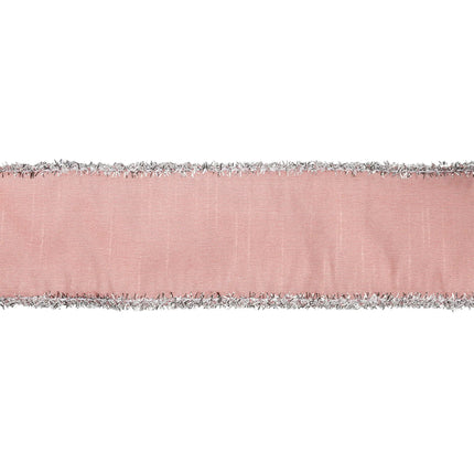 2 1/2" Wired Dupioni Ribbon w / Lurex Trim | Pink/Silver | 10 Yard Roll LaRibbons and Crafts