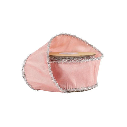 2 1/2" Wired Dupioni Ribbon w / Lurex Trim | Pink/Silver | 10 Yard Roll LaRibbons and Crafts