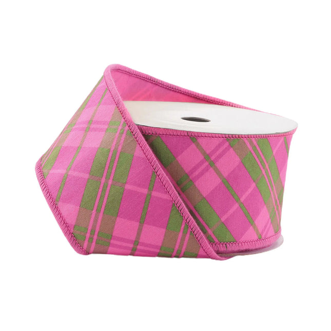 4" Wired Dupioni Ribbon | Bias Plaid Pink/Multi w/ Taffeta Fused Back | 10 Yard Roll LaRibbons and Crafts
