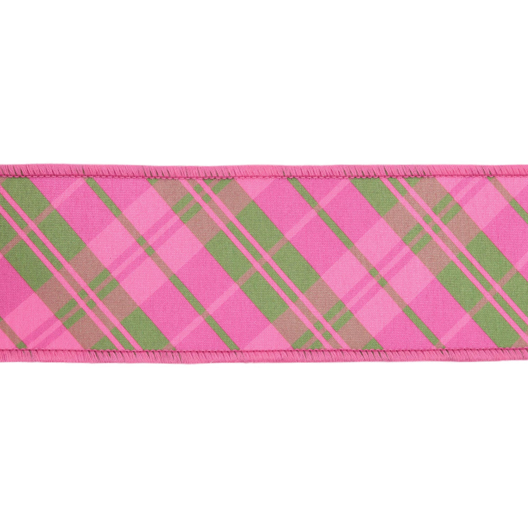 2 1/2" Wired Dupioni Ribbon | Bias Plaid Pink/Multi w/ Taffeta Fused Back | 10 Yard Roll