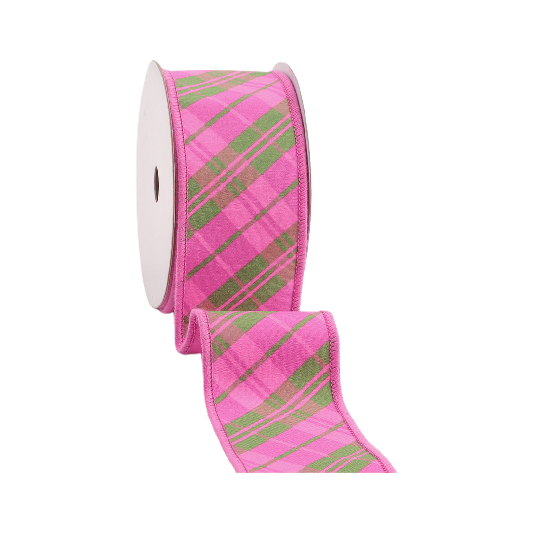 2 1/2" Wired Dupioni Ribbon | Bias Plaid Pink/Multi w/ Taffeta Fused Back | 10 Yard Roll