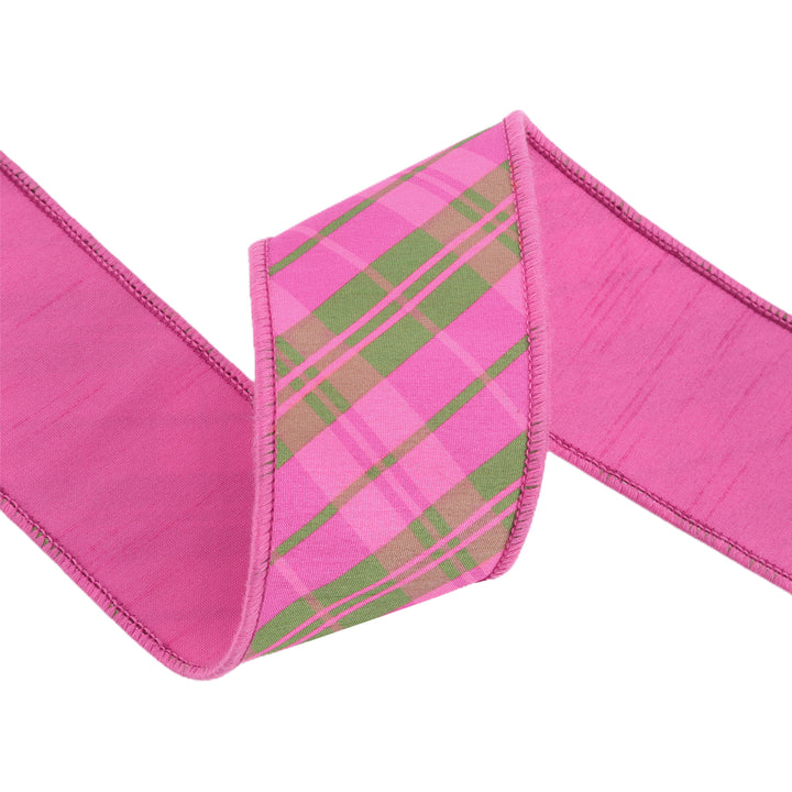 2 1/2" Wired Dupioni Ribbon | Bias Plaid Pink/Multi w/ Taffeta Fused Back | 10 Yard Roll