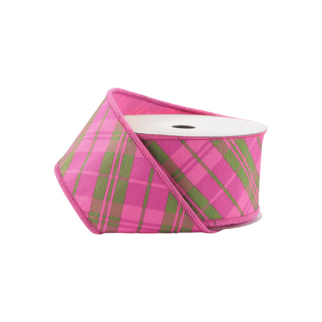 2 1/2" Wired Dupioni Ribbon | Bias Plaid Pink/Multi w/ Taffeta Fused Back | 10 Yard Roll LaRibbons and Crafts
