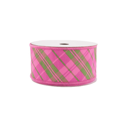 2 1/2" Wired Dupioni Ribbon | Bias Plaid Pink/Multi w/ Taffeta Fused Back | 10 Yard Roll LaRibbons and Crafts