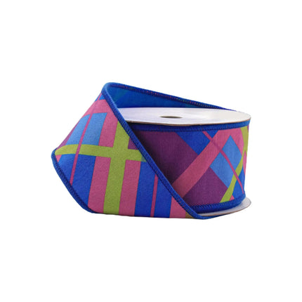 2 1/2" Wired Dupioni Ribbon | Bias Plaid Blue/Multi w/ Taffeta Fused Back | 10 Yard Roll LaRibbons and Crafts