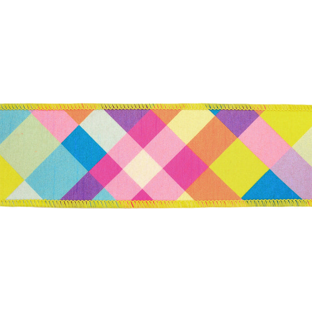 2 1/2" Wired Dupioni Ribbon | Bias Plaid Yellow/Multi w/ Taffeta Fused Back | 10 Yard Roll LaRibbons and Crafts