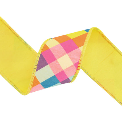 2 1/2" Wired Dupioni Ribbon | Bias Plaid Yellow/Multi w/ Taffeta Fused Back | 10 Yard Roll LaRibbons and Crafts