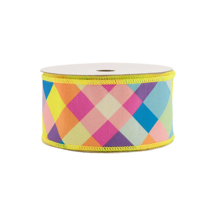 2 1/2" Wired Dupioni Ribbon | Bias Plaid Yellow/Multi w/ Taffeta Fused Back | 10 Yard Roll LaRibbons and Crafts
