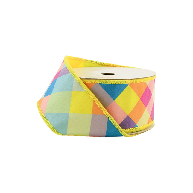 2 1/2" Wired Dupioni Ribbon | Bias Plaid Yellow/Multi w/ Taffeta Fused Back | 10 Yard Roll LaRibbons and Crafts