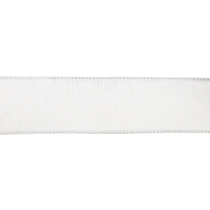This white ribbon showcases a subtle sheen and a textured finish, with precise edge stitching, perfect for decor accents.