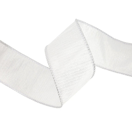 White ribbon is characterized by its textured appearance, subtle shimmer, and meticulous edge stitching.