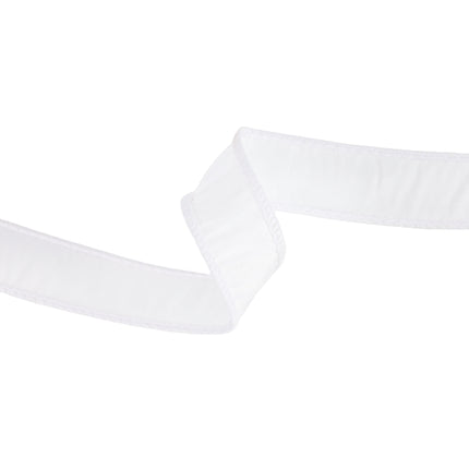 White Valentine ribbon: soft ruffled fabric, neat stitched edges