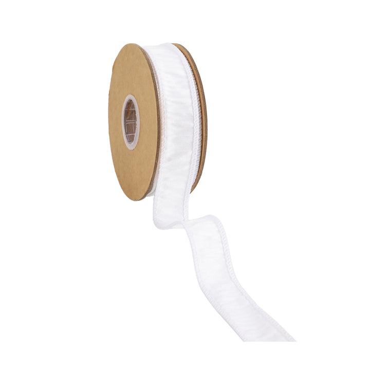 1" Wired Dupioni Ribbon | 10 Yards | White