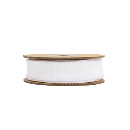 White Valentine ribbon: soft ruffled fabric, neat stitched edges