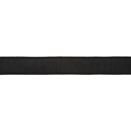 Black wired dupioni ribbon with exquisite stitched edges, smooth texture, premium craft.
