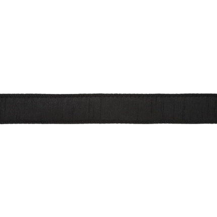 Black wired dupioni ribbon with exquisite stitched edges, smooth texture, premium craft.