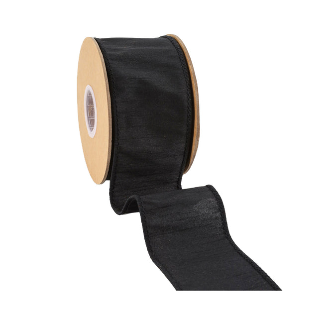 2 1/2" Wired Dupioni Ribbon | 10 Yards | Black LaRibbons and Crafts