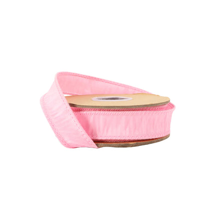Wired Dupioni Ribbon: Soft pink textured roll (stitched edges) – gift wrap decor
