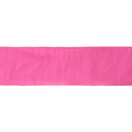 Flat hot pink linen wired ribbon with stitched edge for spring crafts.