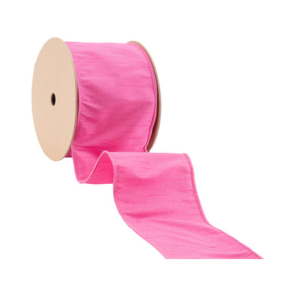 Hot pink linen wired ribbon roll, ideal for spring bows & gift wrapping.