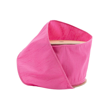 4" Wired Dupioni Ribbon: Vibrant Hot Pink, Textured Fabric, Spool Part Unfolded
