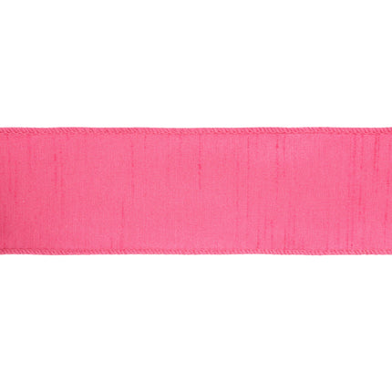Hot Pink wired dupioni ribbon: detailed woven texture & neat stitched edges.