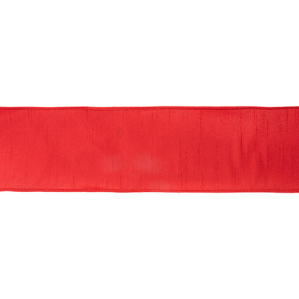 Red 4" wired Dupioni ribbon: subtle texture, neat stitched wired edges
