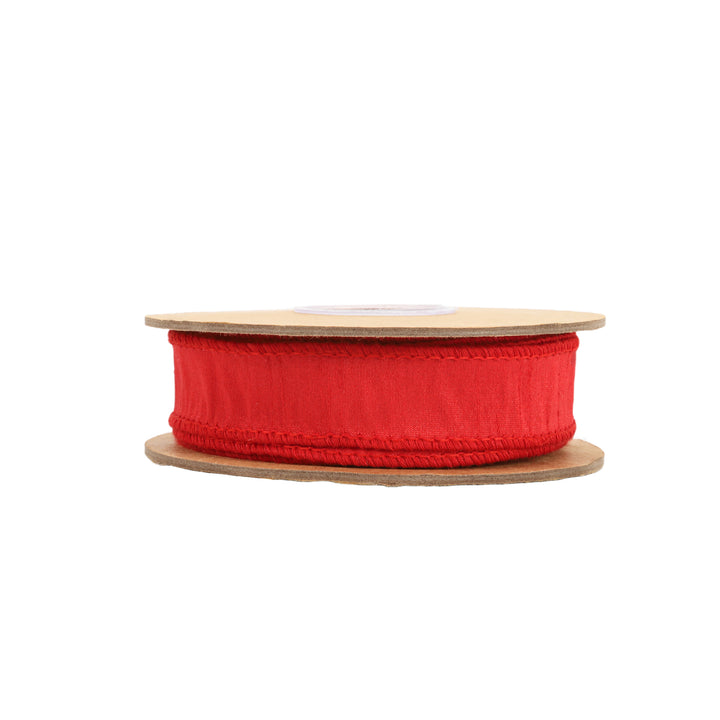 1" Wired Dupioni Ribbon | 10 Yards | Red