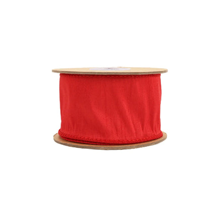 2 1/2" Wired Dupioni Ribbon Spool – Red dupioni silk, wired, polished finish.