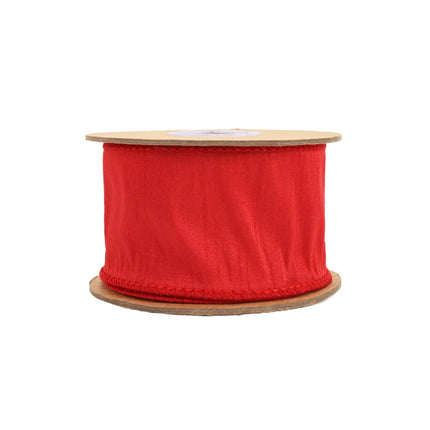 Spooled Dupioni red wired ribbon, ideal for elevating festive decorations and crafting with a delicate, elegant feel.