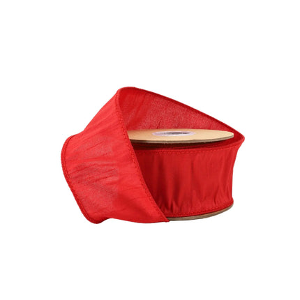2 1/2" Wired Dupioni Ribbon Roll – Vibrant red, textured dupioni silk, wired edge.