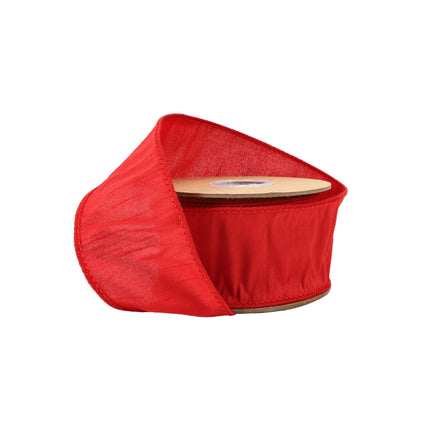 2.5" Red Wired Dupioni Ribbon Roll, Vibrant Red, Wired-Edge, Neatly Rolled