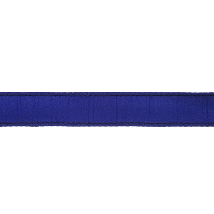 Rich navy blue wired dupioni ribbon with a subtle sheen, perfect for formal event accents.