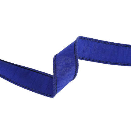 Versatile navy blue wired dupioni ribbon, suitable for luxury gift presentation.