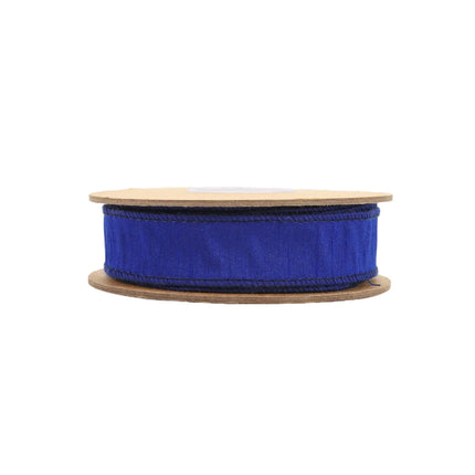 1" Navy Blue Wired Dupioni Ribbon with a textured finish, designed to DIY project.
