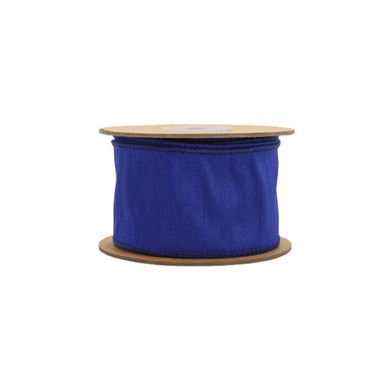 2 1/2" wired edge ribbon in deep royal blue dupioni, great for gift toppers.