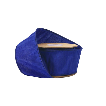 2 1/2" Wired Dupioni Ribbon in rich royal blue, ideal for formal event decor