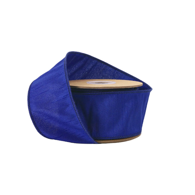 2 1/2" Wired Dupioni Ribbon in rich royal blue, ideal for formal event decor