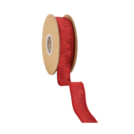 1" Wired Dupioni Ribbon, Deep Red, Luxurious Dupioni Material, Sturdy Wired Design.
