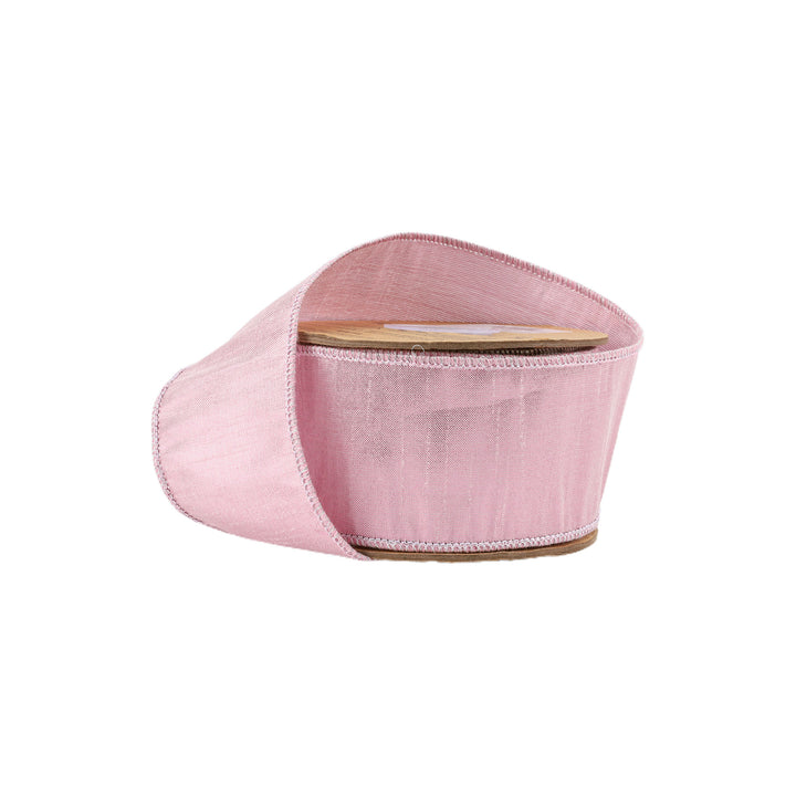 2 1/2" Wired Metallic Dupioni Ribbon | Pale Pink | 10 Yard Roll