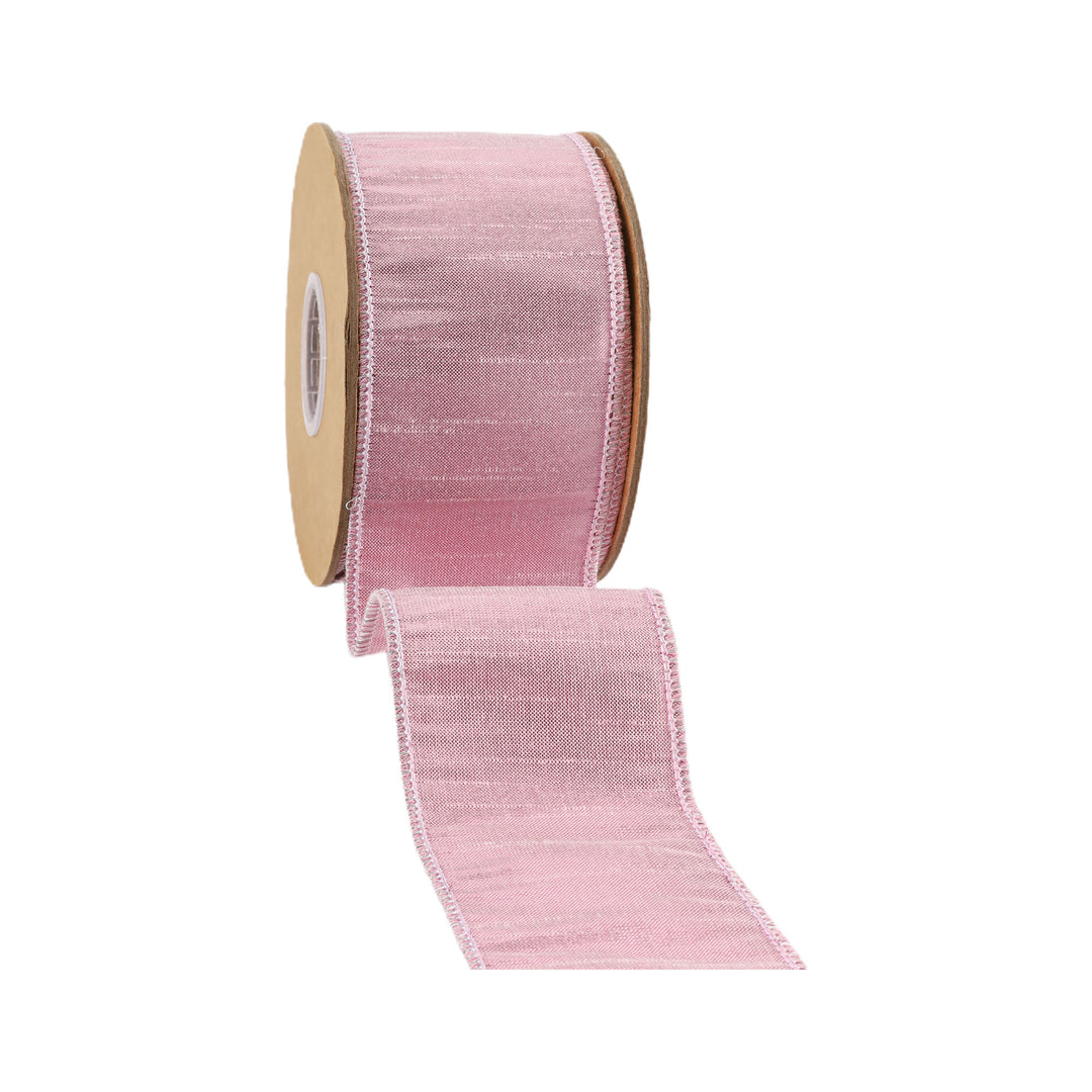 2 1/2" Wired Metallic Dupioni Ribbon | Pale Pink | 10 Yard Roll