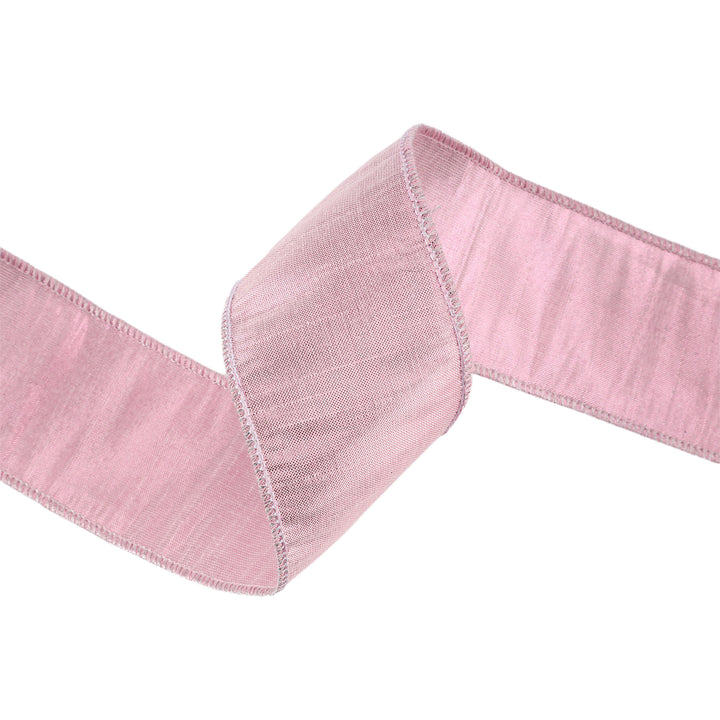 2 1/2" Wired Metallic Dupioni Ribbon | Pale Pink | 10 Yard Roll