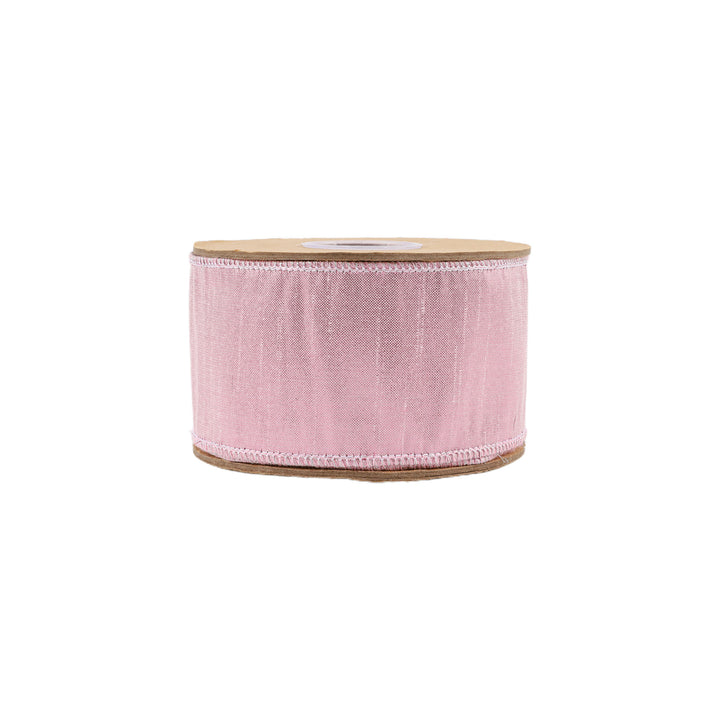 2 1/2" Wired Metallic Dupioni Ribbon | Pale Pink | 10 Yard Roll