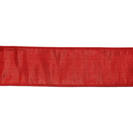 Red ribbon with a rich, metallic sheen, featuring neatly stitched edges,perfect for crafting, gift-wrapping.