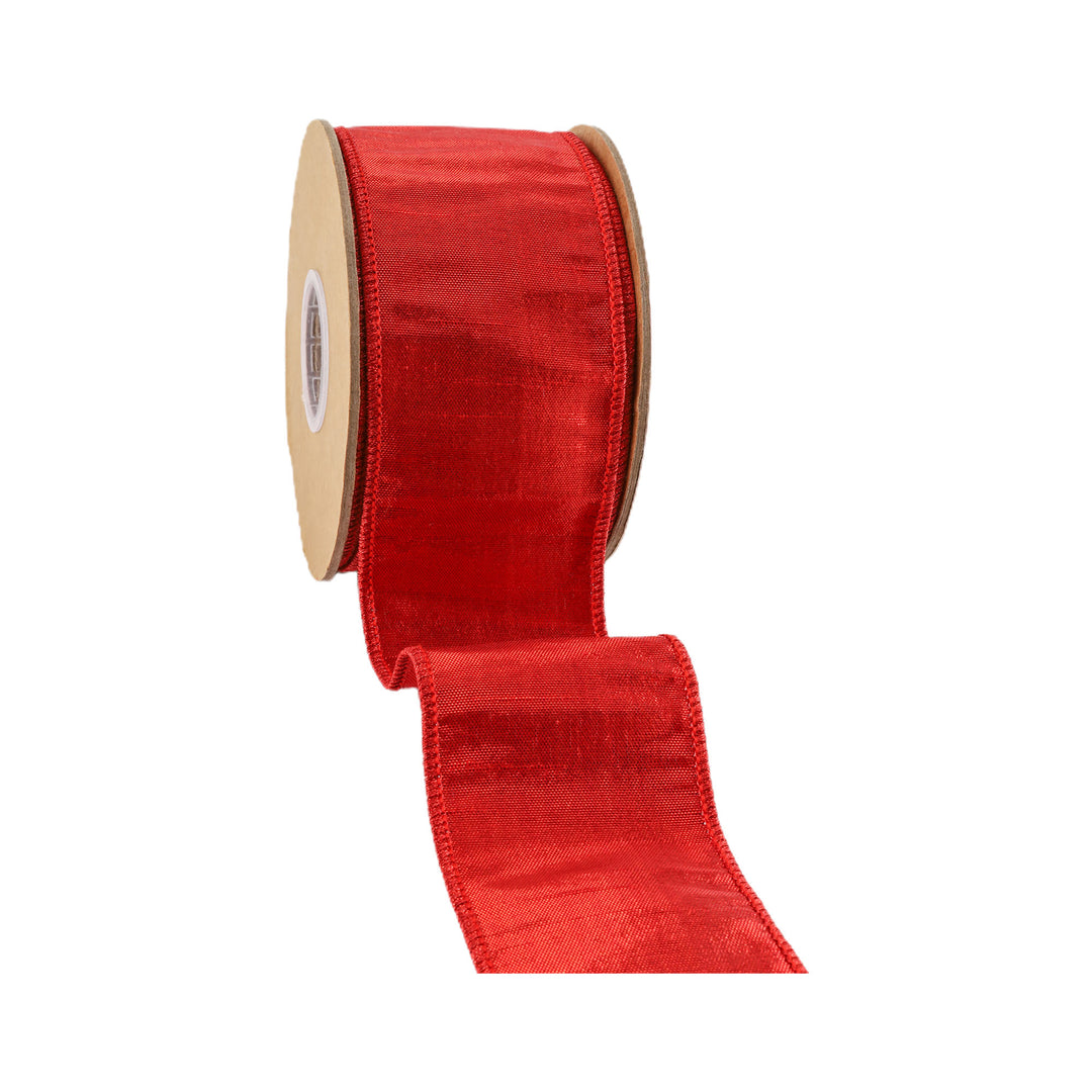 2 1/2" Wired Metallic Dupioni Ribbon | Red | 10 Yard Roll