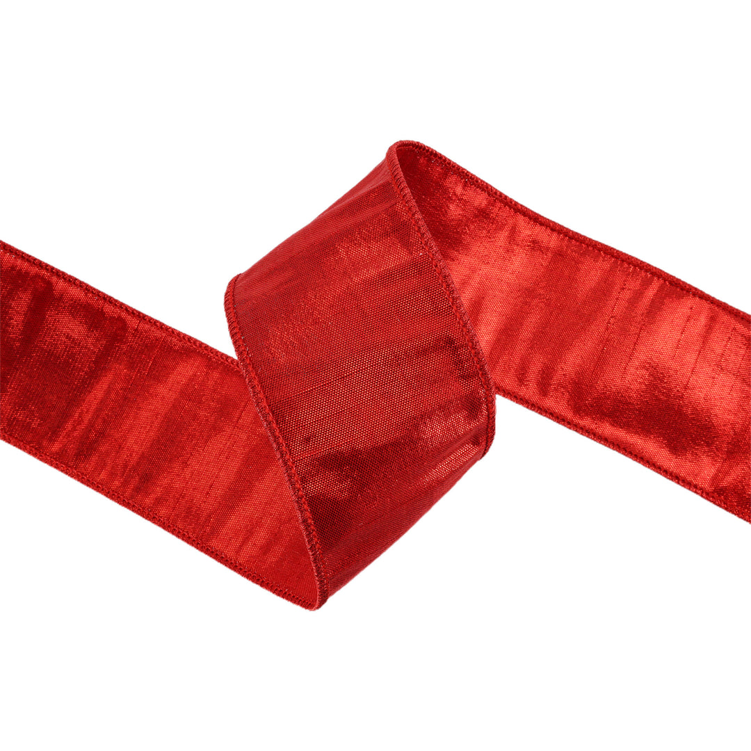 2 1/2" Wired Metallic Dupioni Ribbon | Red | 10 Yard Roll