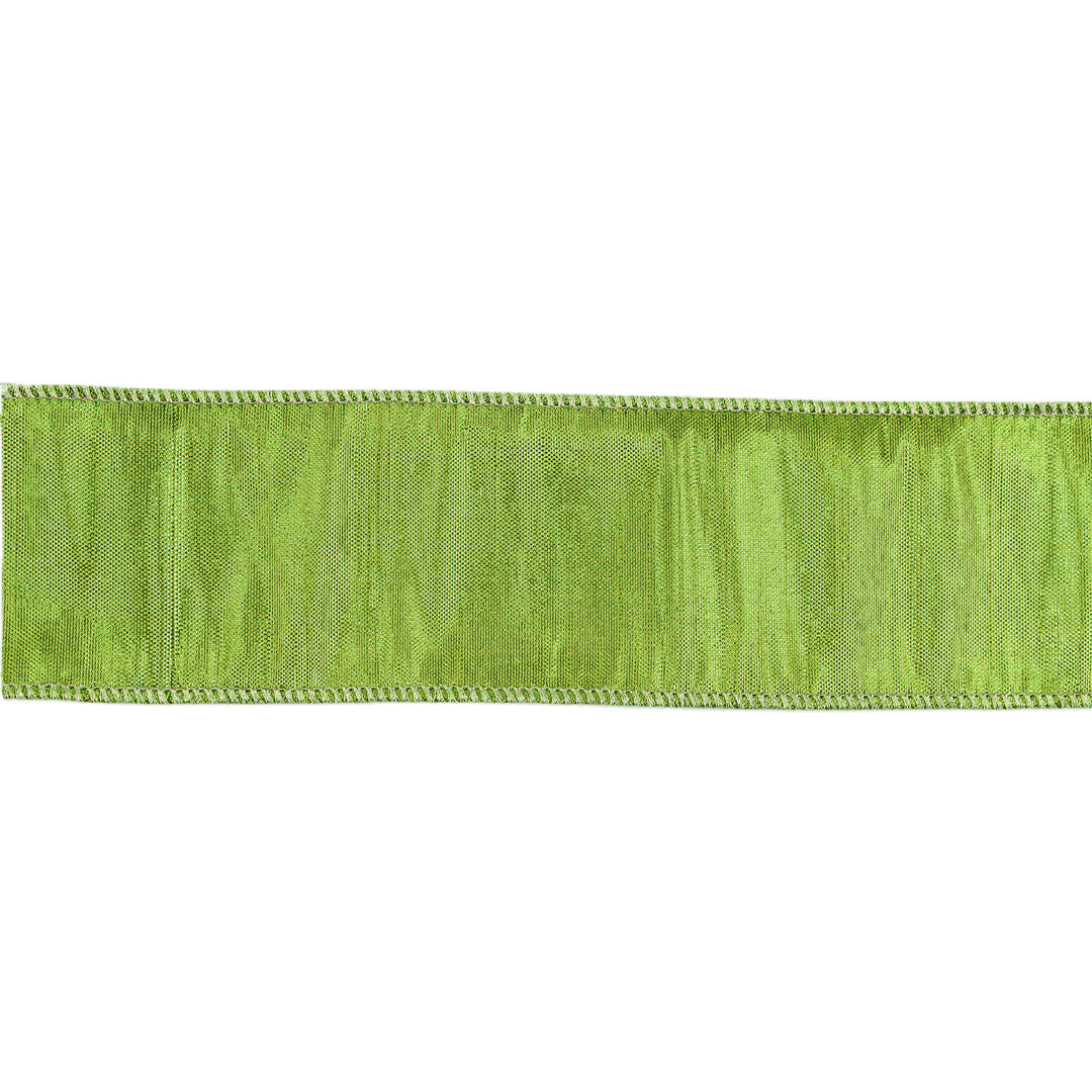 2 1/2" Wired Metallic Dupioni Ribbon | Apple Green | 10 Yard Roll